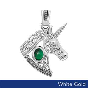 Celtic Unicorn Solid White Gold Pendant with Gem WPD5732 - Jewelry